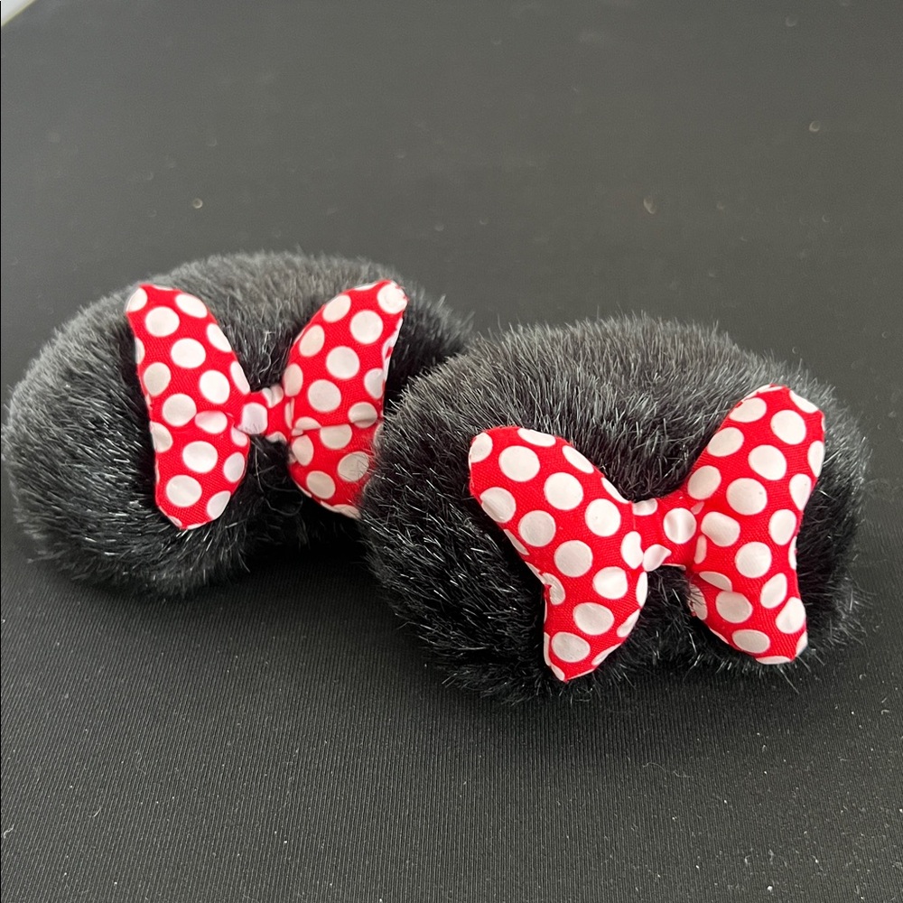 Disney Minnie Mouse Puff Black Hair Clips with Red Polka Dot Bows
